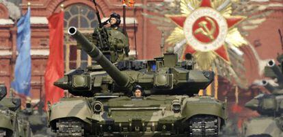 Um tanque russo no desfile do Dia da Vitória em Moscou em 2008.