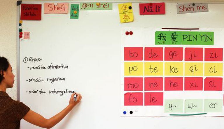 Aula de chinês na escola de idiomas Bunkyo, em Madri.