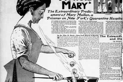 Ilustração alusiva a Mary Mallon na edição de 20 junho de 1909 do jornal ‘The New York American’.