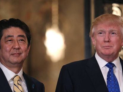 Os líderes de EUA e Japão no jantar na última segunda-feira, dia 13, no clube de Mar-a-Lago.