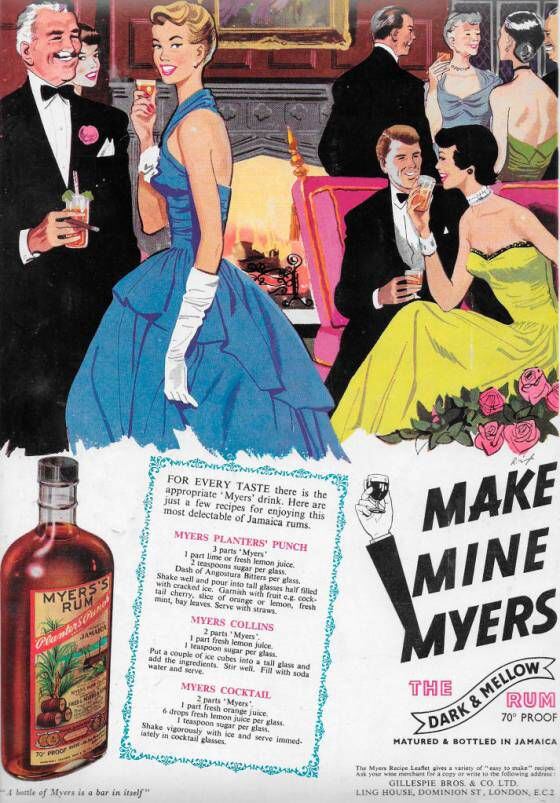 Anúncio da marca de rum Myers's publicado na revista britânica ‘Country Life’ em 1951. 