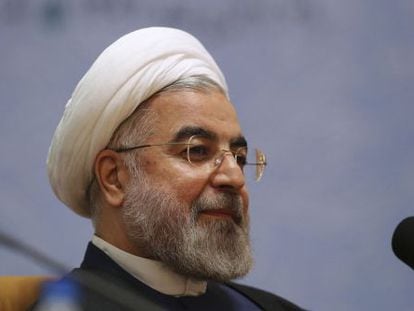 O presidente Hassan Rouhani, em uma conferência em Teerã.