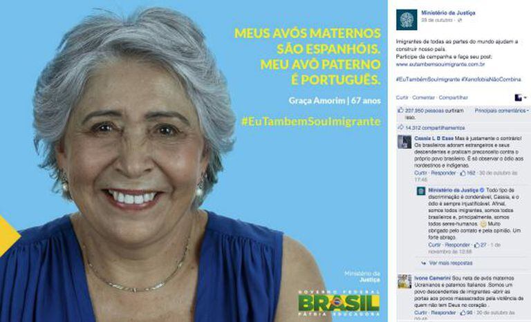 A postagem do Ministério da Justiça que gerou o polêmico comentário.