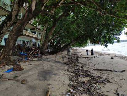 O térreo do Hotel Condominium Carita Beach, que foi totalmente devastado pelo tsunami de 23 de dezembro de 2018.