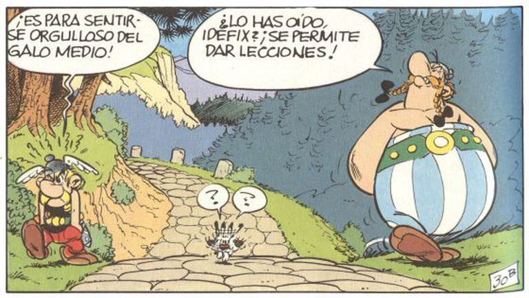 Quadrinho de Asterix e Obelix publicado no primeiro número da revista Pilote.