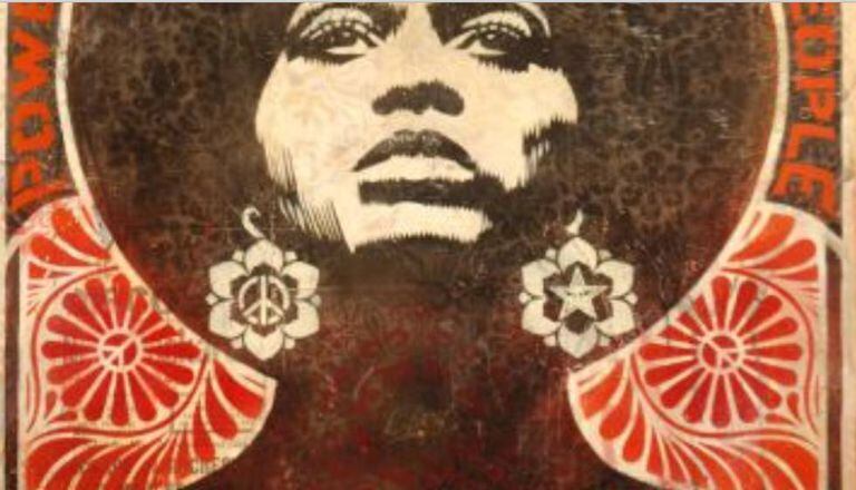 Detalhe de cartaz desenhado por Shepard Fairey a partir de uma fotografia de Angela Davis.