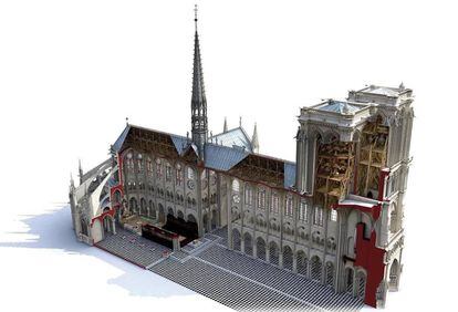 Reconstrução em 3D da estrutura interior da catedral de Notre-Dame elaborada pela empresa Art Graphique e Patrimoine.