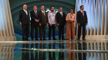 Os candidatos à presidência, Henrique Meirelles, Alvaro Dias, Ciro Gomes, Guilherme Boulos, Geraldo Alckmin, Marina Silva e Fernando Haddad.