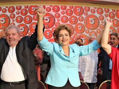 Lula, Dilma e Rui Falc&atilde;o no Congresso do PT.