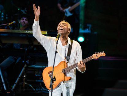 Gilberto Gil durante um show em São Paulo.