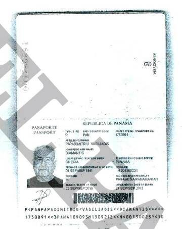 Passaporte do pai do ex-ministro do Panamá Demetrio Papadimitriu.