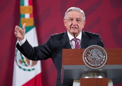 O presidente mexicano, Andrés Manuel López Obrador, numa coletiva na última segunda-feira no Palácio Nacional da Cidade do México.