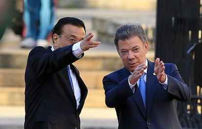 Juan Manuel Santos e o primeiro-ministro chinês Li Keqiang.