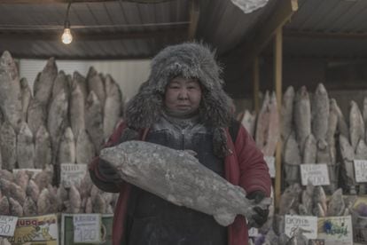Uma vendedora de peixe.