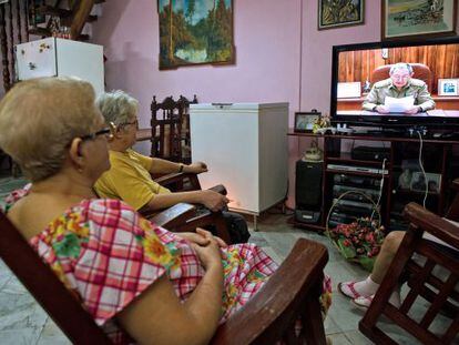 Pronunciamento de Raul Castro na TV em Cuba.