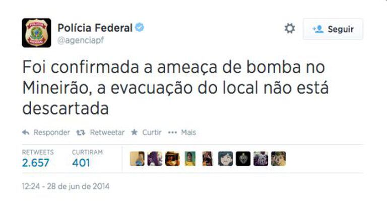 Captura do post hackeado no Twitter oficial da Polícia Federal.