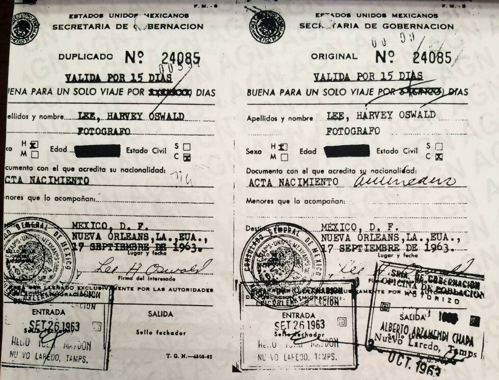 Autorização da viagem de Oswald ao México, com carimbo de entrada e saída.