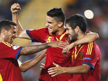 Thiago, Bartra e Isco festejam um gol contra a Itália durante o último Campeonato Europeu Sub-21.