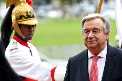 Antonio Guterres é recebido no Palácio do Planalto.