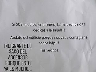Imagem da advertência enviada ao farmacêutico Fernando Gaitán no elevador de seu prédio de Buenos Aires.