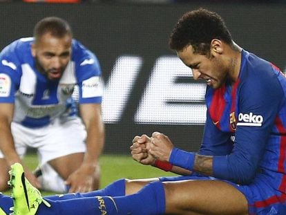Neymar comemora o pênalti sofrido contra o Leganés no último sábado.