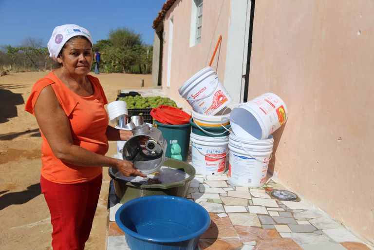 Mulher lava a louça em Pernambuco.