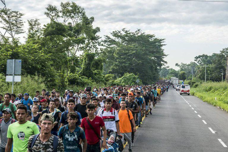A caravana de migrantes no México.