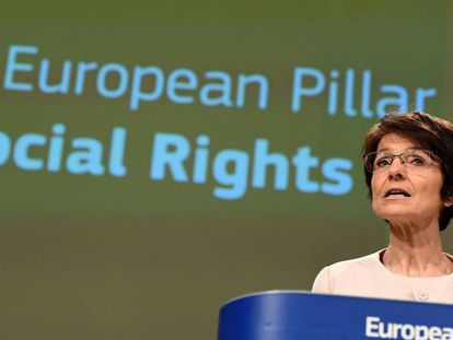 Marianne Thyssen, comissária europeia de Emprego, apresenta as novas medidas sociais.