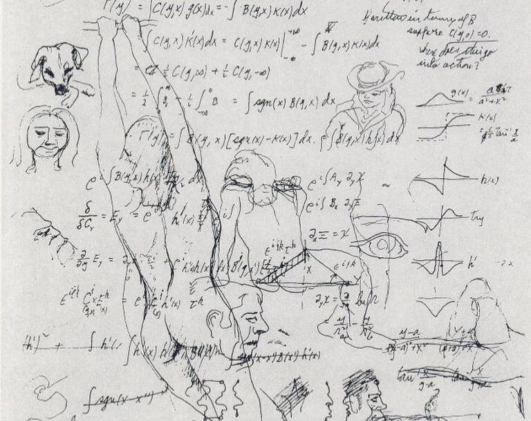 Equações e desenhos de Richard Feynman.