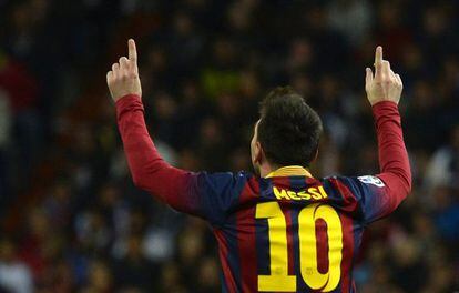Messi comemora um dos seus gols.
