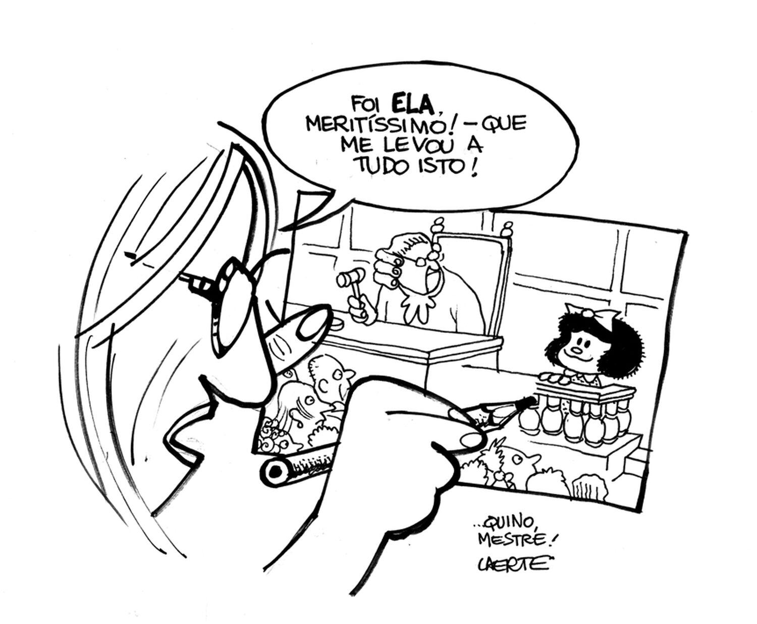 Homenagem a Quino feita pela cartunista Laerte em 2014.