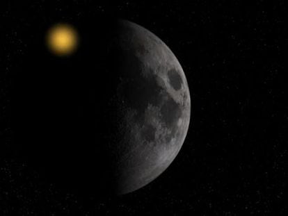 Simulação do impacto de uma rocha na superfície da Lua.