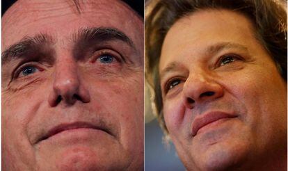 Os candidatos Jair Bolsonaro e Fernando Haddad.