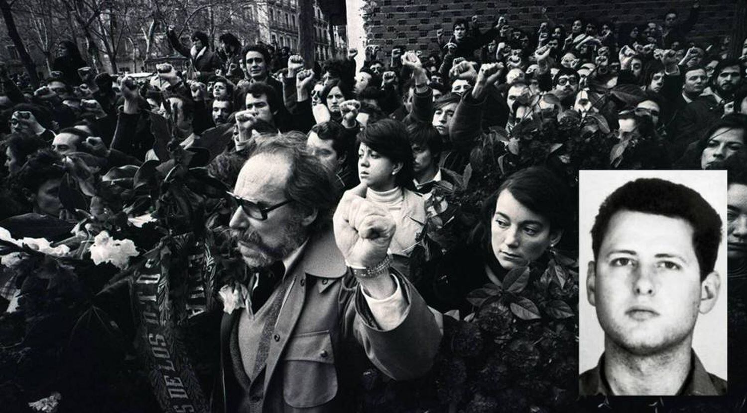 Passeata após o massacre de advogados no bairro de Atocha (Madri), em 1977. No destaque, García Juliá.