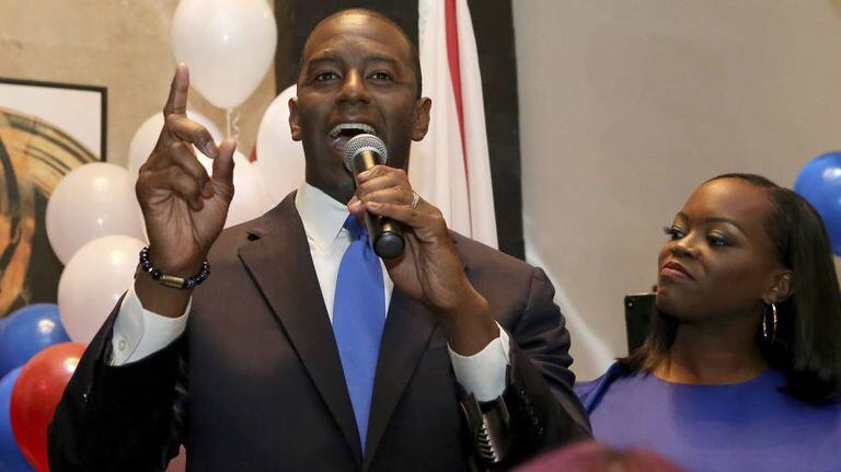 Andrew Gillum na terça-feira depois do anúncio de sua vitória nas primárias de seu partido.
