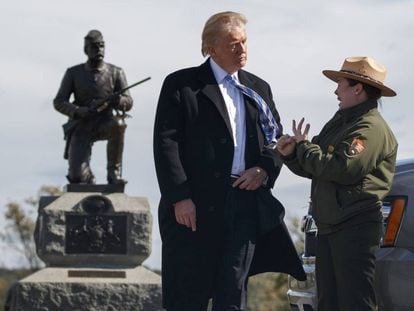 Donald Trump, no Parque Nacional Militar de Gettysburg, depois de apresentar seu plano de governo.