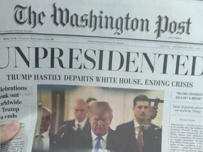 Capa da edição falsa do jornal ‘The Washington Post.’
