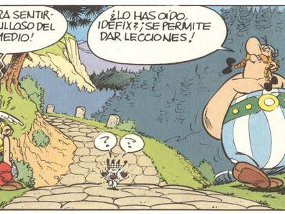 Quadrinho de Asterix e Obelix publicado no primeiro número da revista Pilote.