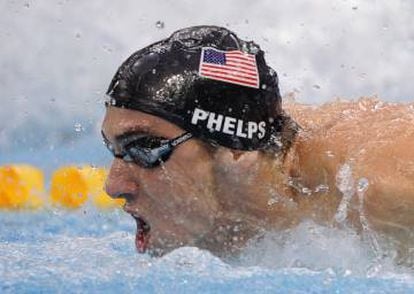 Phelps na prova do revezamento 4x100, em que ganhou seu oitavo ouro.