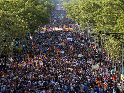 Vista da manifestação contra o terrorismo em Barcelona celebrada no sábado.