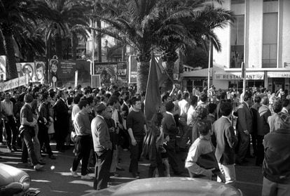 Manifestação no Festival de Cannes, em maio de 1968. 