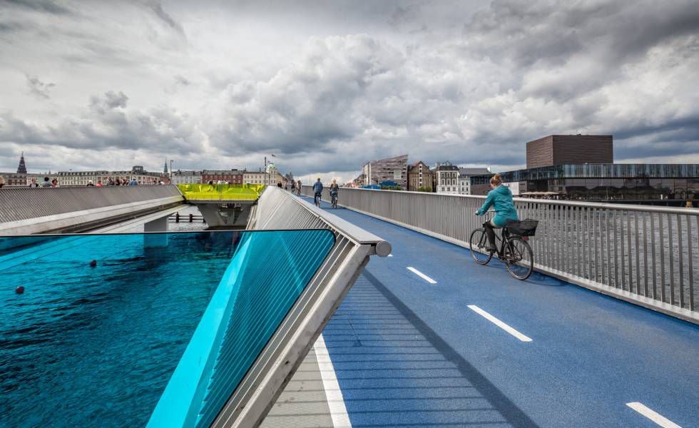 Ciclistas cruzando a ponte Inner Harbour, em Copenhague.