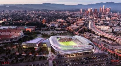 Recriação do futuro estádio de futebol de Los Angeles.