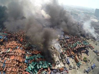 Imagem aérea de televisão da região afetada pelas explosões