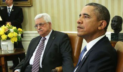 Barack Obama e Mahmud Abbas, no Salão Oval.