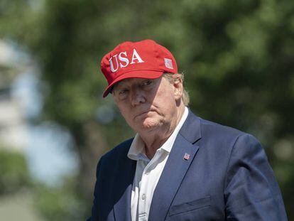 Donald Trump, no domingo em sua chegada à Casa Branca após o fim de semana em Camp David.