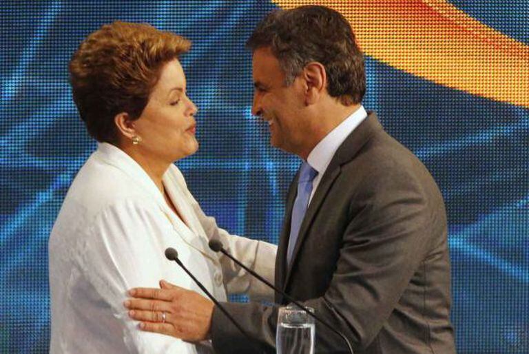 Dilma e Aécio no debate da Band, no dia 14.