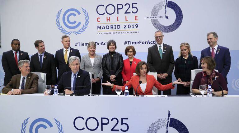 A presidenta da Câmara dos EUA, Nancy Pelosi, no COP25.