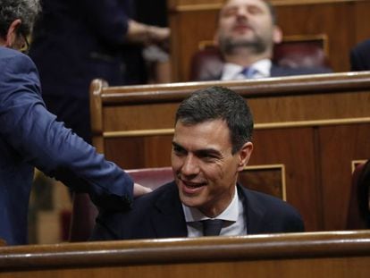 Pedro Sánchez, na segunda sessão da moção de censura contra Rajoy.