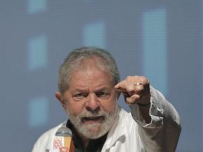 O ex-presidente Lula, neste s&aacute;bado em S&atilde;o Bernardo do Campo.